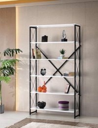 Sivas Gözde Mobilya Ferforje 5 Raflı Ahşap 100x30x180 cm Beyaz