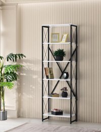Sivas Gözde Mobilya Ferforje 5 Raflı Ahşap 60x30x180 cm Beyaz
