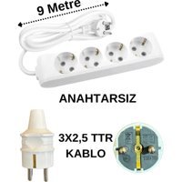Avarson 3500 W Kalın 4'lü 9 m Uzatma Kablosu Beyaz