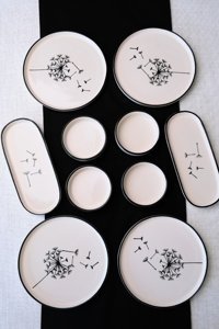 Jamour Boabab Handmade Dandelion 10 Parça 4 Kişilik Beyaz-Siyah Desenli Porselen Kahvaltı Takımı