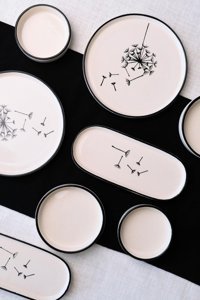 Jamour Boabab Handmade Dandelion 8 Parça 2 Kişilik Beyaz-Siyah Desenli Seramik Kahvaltı Takımı