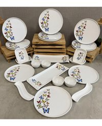 Keramika Nordıc 24 Parça 12 Kişilik Çok Renkli Desenli Seramik Kahvaltı Takımı