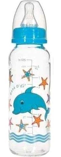 Bebedor 31302 Cam Yenidoğan 3+ Ay Desenli Mavi Biberon 250 ml