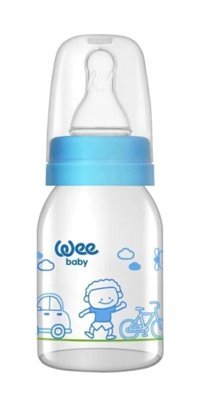 Wee Baby 877 Cam Yenidoğan Yavaş Akışlı 0-6 Ay Desenli Mavi Biberon 125 ml