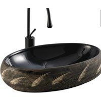 Lena E-9051 Klasik Tekli 60 cm Seramik Tezgah Üstü Oval Lavabo Siyah