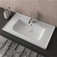 Ece Banyo Linea Klasik Tekli 101 cm Seramik Tezgah Üstü Dikdörtgen Lavabo Beyaz