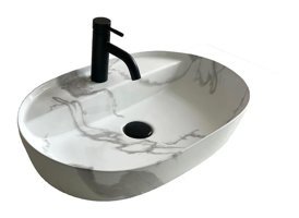 Lena E-2114M1 Dekoratif Tekli 61 cm Porselen Tezgah Üstü Oval Lavabo Çok Renkli