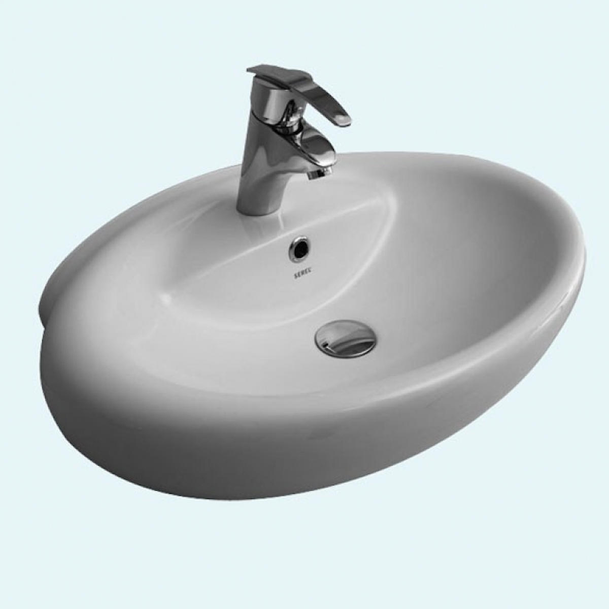 Serel 7425TDS000 Klasik Tekli 48 cm Seramik Tezgah Üstü Oval Lavabo Beyaz
