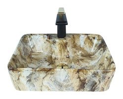 Pure Concept Dekoratif Tekli 48 cm Porselen Çanak Kare Lavabo Çok Renkli