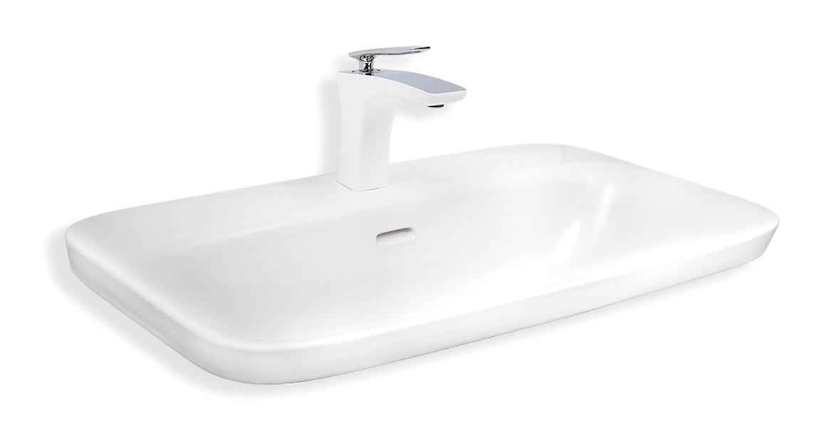 Lena Klasik Tekli 70 cm Seramik Tezgah Üstü Dikdörtgen Lavabo Beyaz