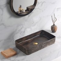 Lena E-4061K Dekoratif Tekli 60 cm Porselen Tezgah Üstü Dikdörtgen Lavabo Kahverengi