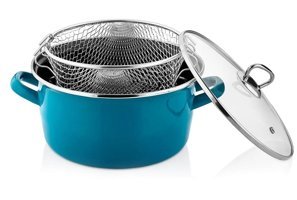 Paçi Betty Cam Kapaklı Emaye 22 cm Derin Tencere Mavi
