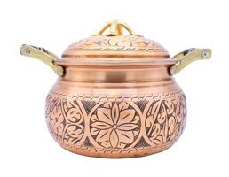 Copperdone El Işlemeli Bakır 20 cm Basık Tencere