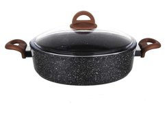 Aryıldız Terra Grey Cam Kapaklı Granit 28 cm Karnıyarık Tenceresi