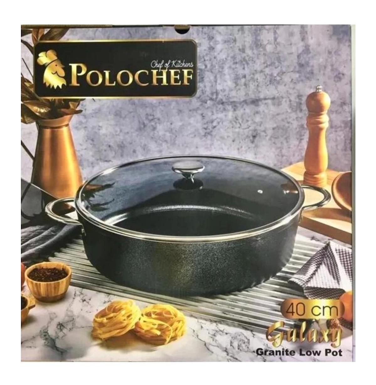 Polochef Glb140 Cam Kapaklı Teflon 40 cm Basık Tencere