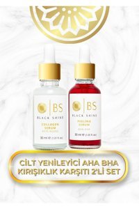 Black Shine Set Kolajenli Yüz Dolgunlaştıran Canlandırıcı Yaşlanma Karşıtı Kırışıklık Karşıtı Jel Yüz Serumu 2x30 ml