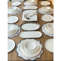 Rossev Modern Silver 37 Parça 6 Kişilik Desenli Porselen Yuvarlak Yemek Takımı