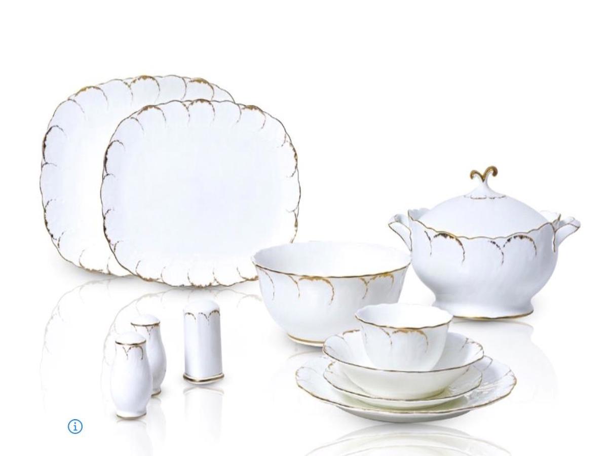 Roy King Queen Gold 58 Parça 12 Kişilik Desenli Porselen Oval Yemek Takımı