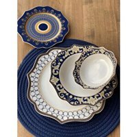 Rossev Blue Ring 24 Parça 6 Kişilik Desenli Porselen Yuvarlak Yemek Takımı