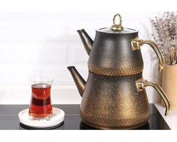 Melyet Aile Boyu Büyük Granit Çaydanlık Altın-Siyah