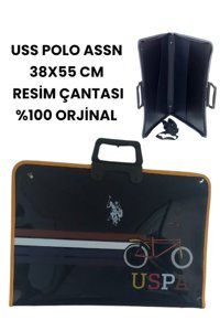 U.S. Polo Assn. Desenli Fermuarlı Altın Resim Çantası 38x55 cm