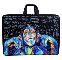 Glanart Desenli Fermuarlı Mavi - Siyah Plastik Resim Çantası 35x50 cm