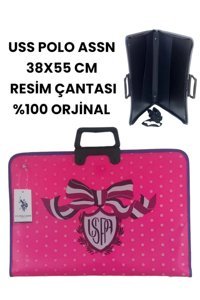 U.S. Polo Assn. Desenli Fermuarlı Pembe Resim Çantası 38x55 cm