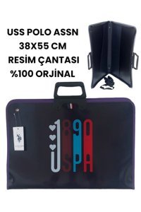 U.S. Polo Assn. Desenli Fermuarlı Beyaz Resim Çantası 38x55 cm