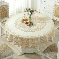 ZCSLD Çiçekli PVC 130x250 cm Yuvarlak Masa Örtüsü Bej-Kahverengi