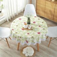 SQMSK Su Geçirmez Çiçekli PVC 137x220 cm Yuvarlak Masa Örtüsü Kırmızı-Yeşil