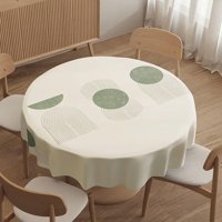 XHBYW Geometrik Desenli PVC 90x140 cm Yuvarlak Masa Örtüsü Bej-Yeşil