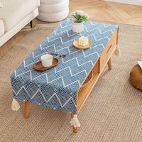Generic Dokuma Keten 60x160 cm Dikdörtgen Masa Örtüsü Beyaz-Mavi