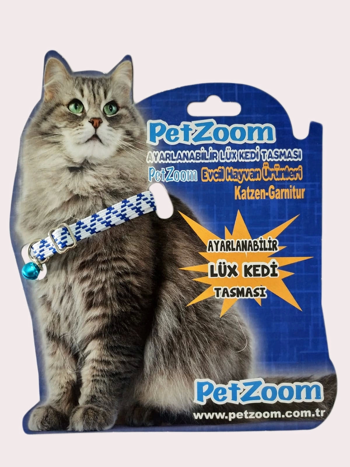 Petzoom PZT 1082 Zilli Mavi Gezdirme Boyun Kedi Tasması