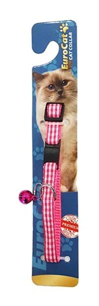 Eurocat Renkli Ekoseli Çıngıraklı Zilli Pembe Gezdirme Boyun Kedi Tasması