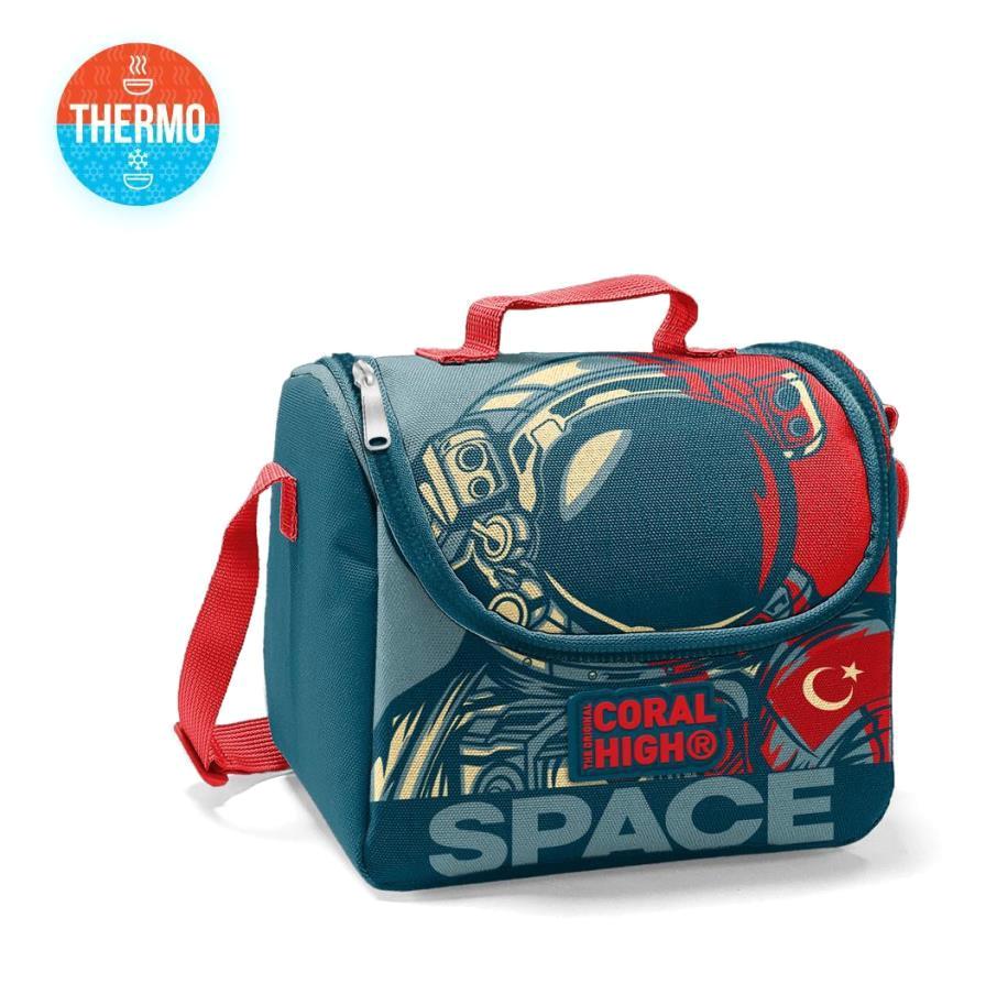 Coral High 22750 Astronotlu Termoslu Kırmızı - Yeşil Beslenme Çantası