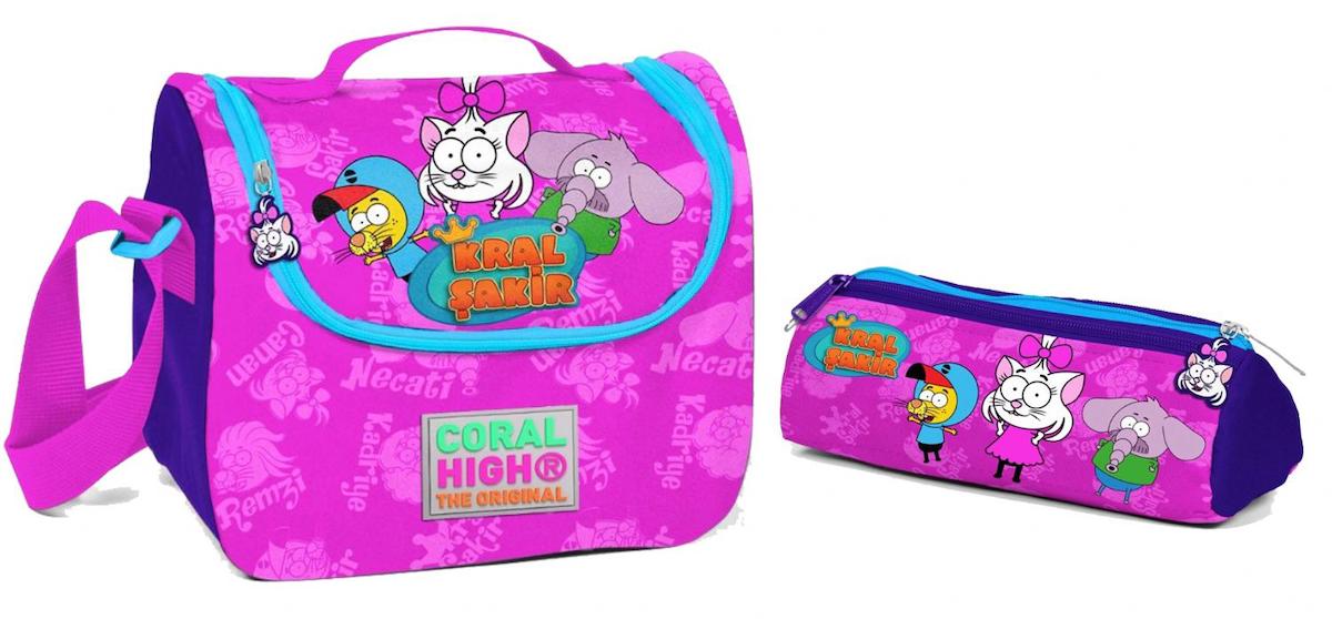 Coral High Kral Şakir Termoslu Kral Şakir Pembe Beslenme Çantası + Kalemlik Seti