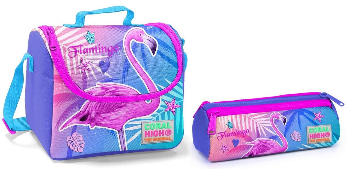 Coral High Flamingolu Termoslu Pembe Beslenme Çantası + Kalemlik Seti