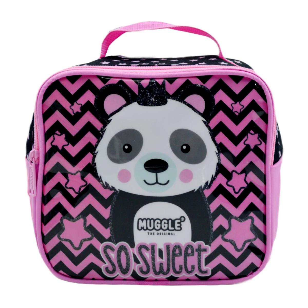 Muggle MU-7334 Pandalı Termoslu Pembe - Siyah Beslenme Çantası