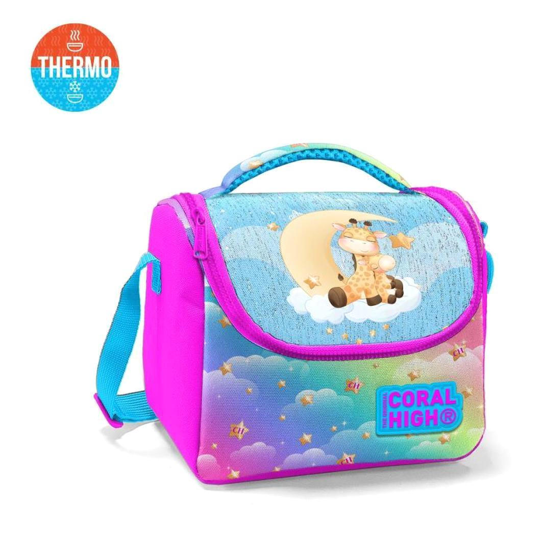 Coral High 11861 Zürafalı Termoslu Mavi - Pembe Beslenme Çantası