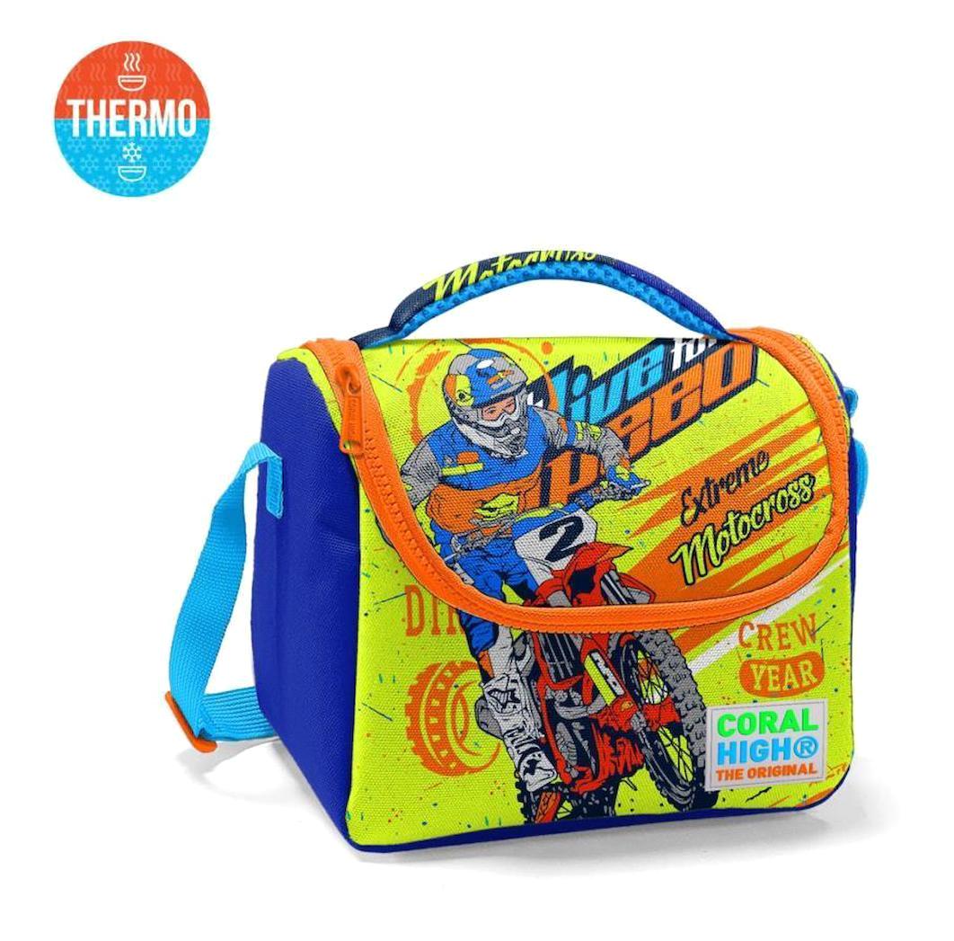 Coral High 11742 Motosiklet Termoslu Mavi - Sarı Beslenme Çantası