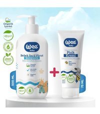Wee Baby Organik Konak Önleyici Göz Yakmayan Hipoalerjenik Yenidoğan Normal Ciltler İçin Papatya Özlü Bebek Şampuanı 500 ml + Organik Pişik Kremi 75 ml