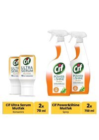 Cif Power&Shine Konsantre Sprey Mutfak Temizleyici 2x750 ml + Ultra Serum Kapsül Mutfak Temizleyici 2x70 ml