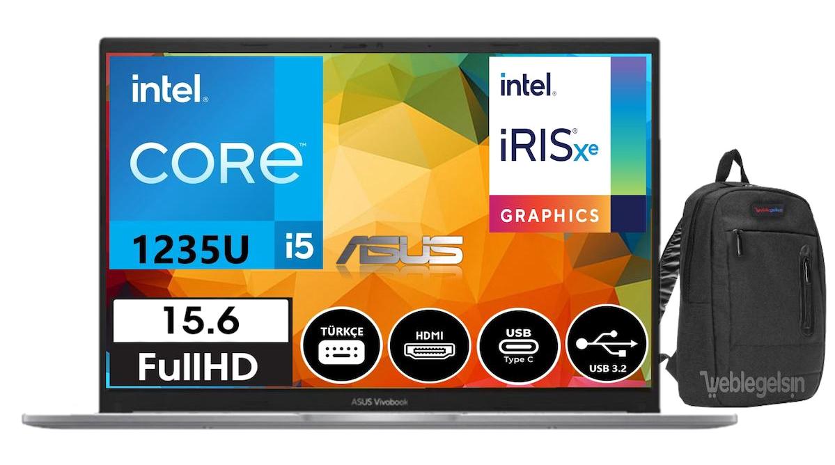 Asus Vivobook VX1502ZA-EJ97018 Dahili Intel Iris Xe Graphics Eligible Intel Core i5 1235U 8 GB Ram 512 GB SSD 15.6 inç Full HD Windows 11 Home Laptop + WeblegelsinÇanta