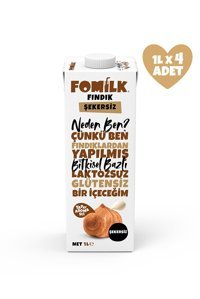 Fomilk Şekersiz Fındık Sütü Laktozsuz 4'lü 1 lt