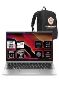 HP Elitebook 640 G10 8A570EA Dahili Intel Iris Xe Graphics Eligible Intel Core i5 1335U 12 GB Ram 1 TB SSD 14 inç Full HD FreeDos Laptop + PER4 Çanta