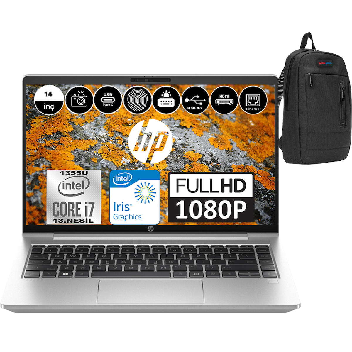 HP Probook 440 G10 8A567EAP04 Dahili Intel Iris Xe Graphics Eligible Intel Core i7 1355U 16 GB Ram 2 TB SSD 14 inç Full HD Windows 11 Pro Laptop + WeblegelsinÇanta