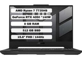 Asus TUF Gaming A15 FA507NU Harici GeForce RTX 4050 AMD Ryzen 7 7735HS 8 GB Ram 512 GB SSD 15.6 inç Full HD FreeDos Oyuncu Laptop