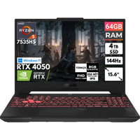 Asus TUF Gaming A15 FA507NU-LP157 BT74 Harici GeForce RTX 4050 AMD Ryzen 5 7535HS 64 GB Ram 4 TB SSD 15.6 inç Full HD Windows 11 Pro Oyuncu Laptop
