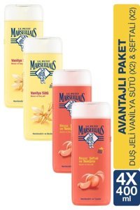 Le Petit Marseillais Vaniya Sütü Beyaz Şeftalili Aromalı Nemlendirici Duş Jeli 4x400 ml