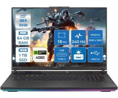 Asus ROG Strix G18 G814JZ-N6022007 Harici GeForce RTX 4080 Intel Core i9 13980HX 64 GB Ram 1 TB SSD 18 inç QHD FreeDos Oyuncu Laptop